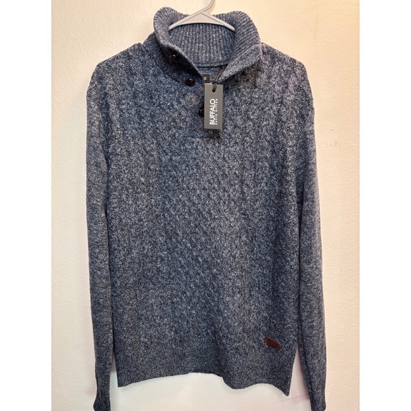 Buffalo David Bitton Other - Buffalo David Bitton Mens Cable Knit Mock Neck Pullover Sweater Blue NWT medium